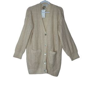 New MNG By MANGO Cardigan Women XL IVORY CABLE KNIT POCKETS BUTTON  Outdoor Cozy
